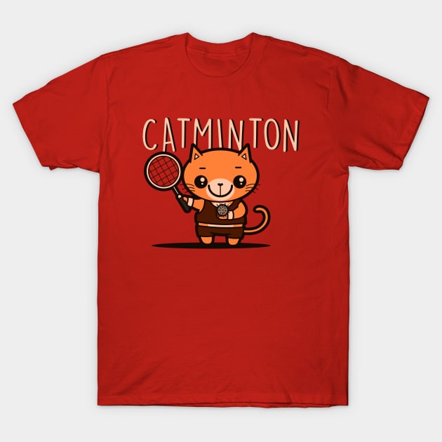 Catminton Original Cute Kawaii Pun Funny Sporty Cat Hairball Tennis Badminton T-Shirt by BoggsNicolas